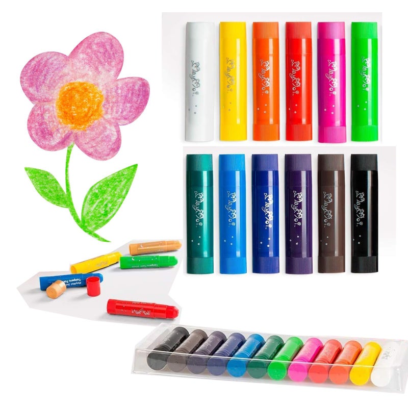 MayMoi Tempera Paint Sticks - 12 Bright Colors, Quick Drying, Easy to Color and Washable Crayons for Teens and Students - Image 1